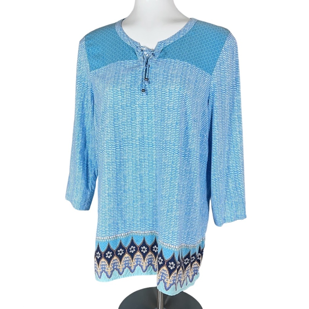 J. Jill Navy & Aqua Boho Tunic Blouse 🎉Host Pick🎉 - Picture 5 of 11
